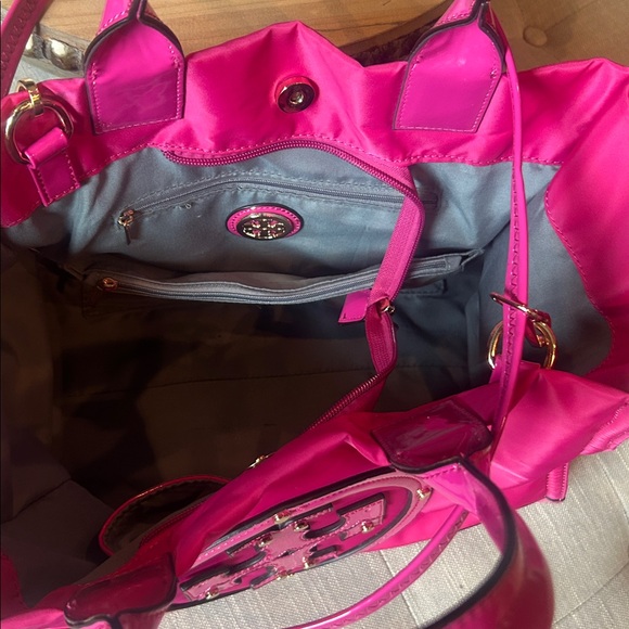 Tory Burch Hot Pink Ella Nylon Leather Trimmed Tote Carrier Bag - Picture 8 of 8